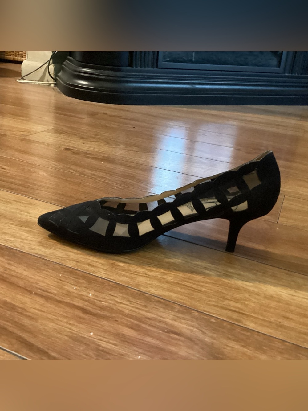 Women's J. Renee Black Suede Cutout Pointed-Toe Kitten Heel Pumps Size 12W